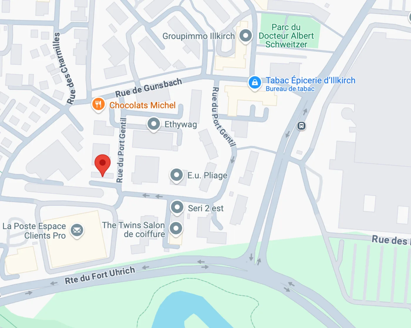 Plan d’accès au cabinet de psychologie, 3, rue de Port-Gentil à Illkirch
